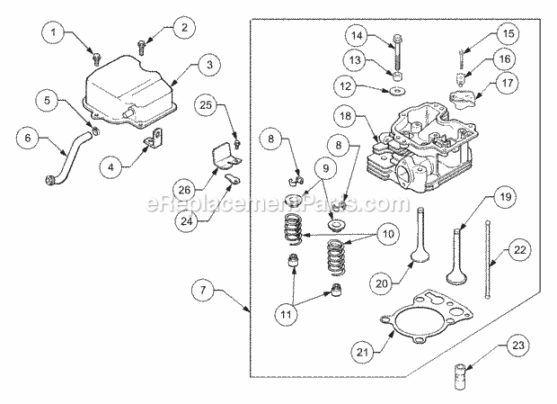 Cylinder Head, Valves And Breather Diagram and Parts List for LT2138 13A-214F710 Cub Cadet Lawn Tractor
